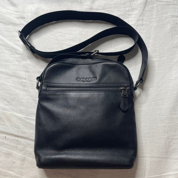 Coach Houston Flight Black Pebble Leather Crossbody Bag F68014 Casual Everyday - Picture 1 of 9
